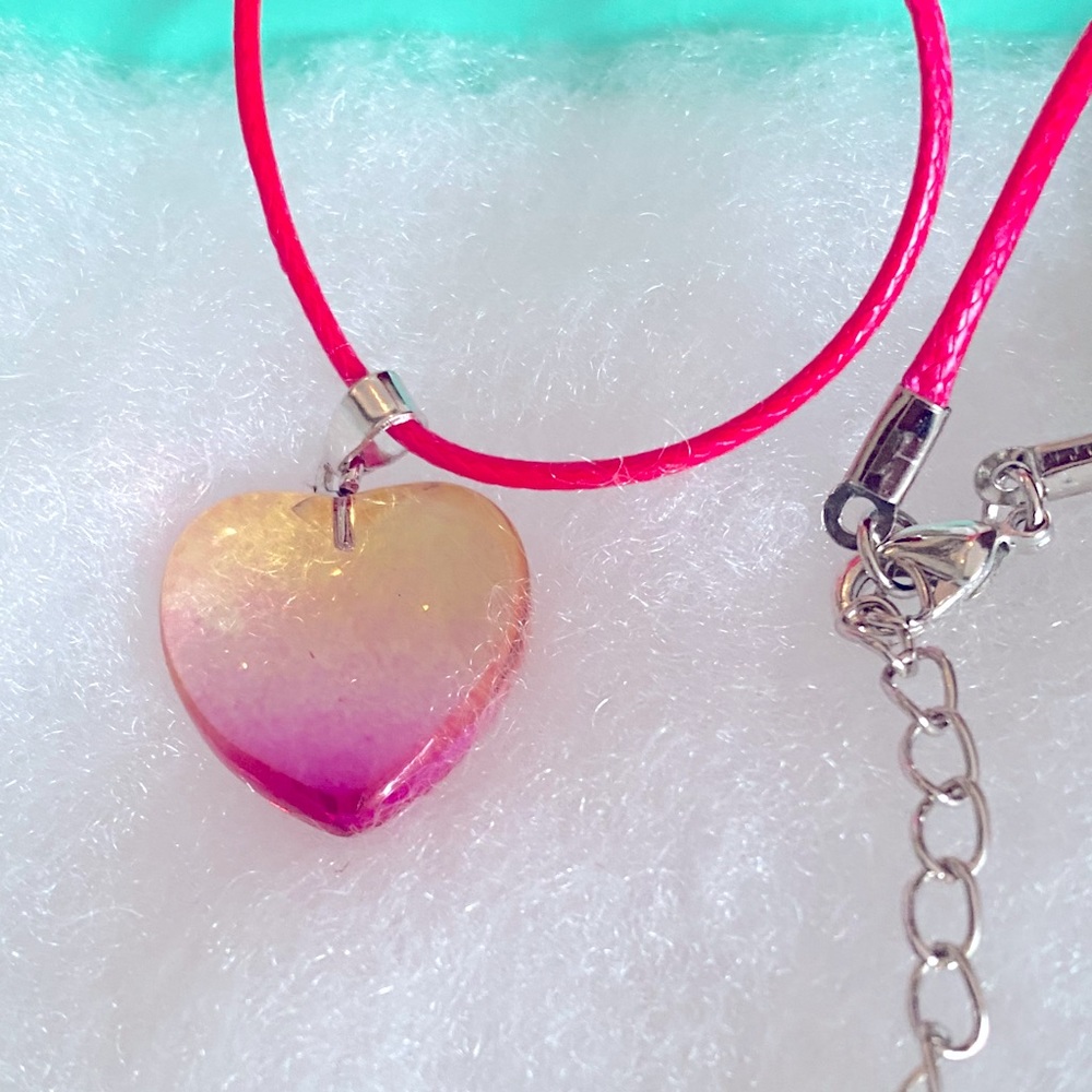 Adorable Hot Pink Quartz Heart ❤️ Necklace